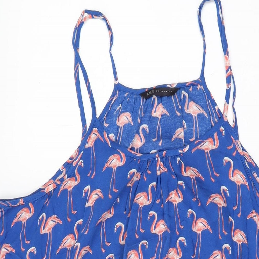 Marks and Spencer Womens Blue Geometric Viscose Shift Size 16 Scoop Neck Pullover - Flamingo