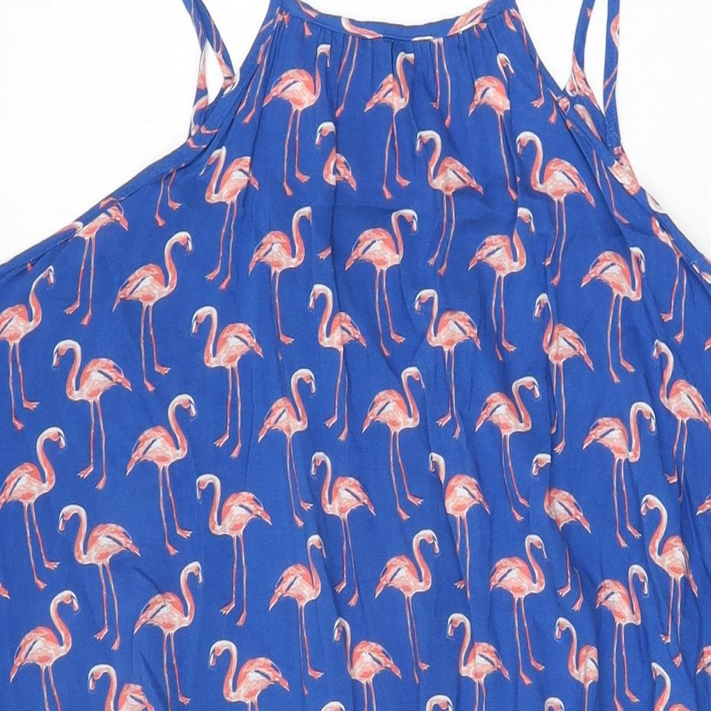 Marks and Spencer Womens Blue Geometric Viscose Shift Size 16 Scoop Neck Pullover - Flamingo