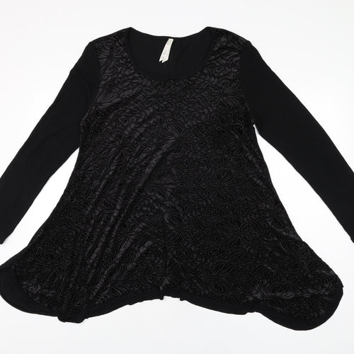 Stella Womens Black Floral Polyester Basic T-Shirt Size 12 Round Neck