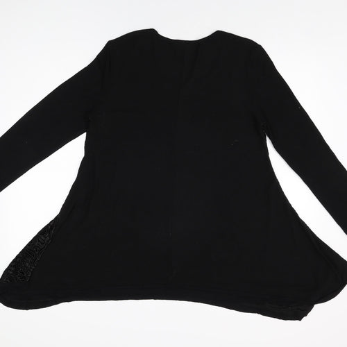 Stella Womens Black Floral Polyester Basic T-Shirt Size 12 Round Neck