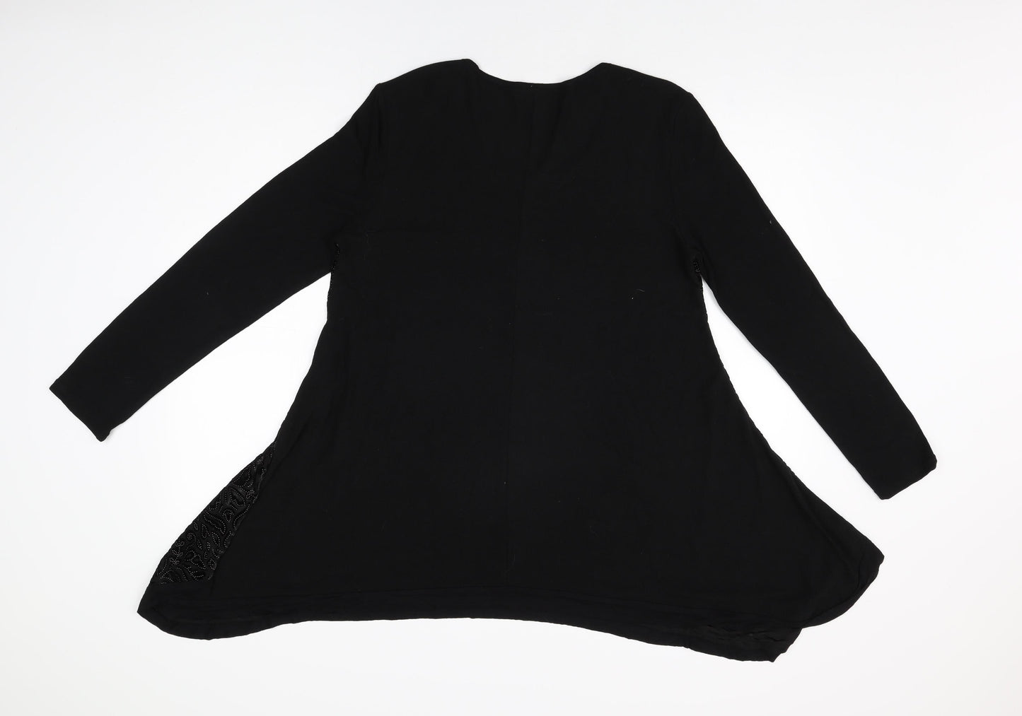 Stella Womens Black Floral Polyester Basic T-Shirt Size 12 Round Neck