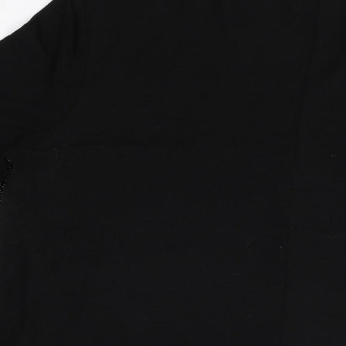 Stella Womens Black Floral Polyester Basic T-Shirt Size 12 Round Neck