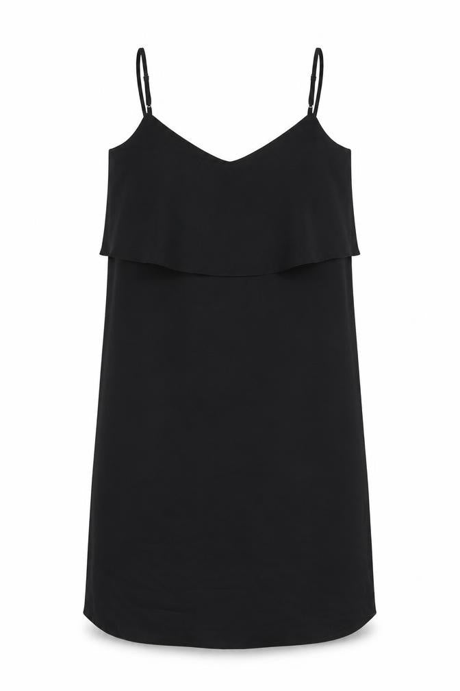 Front view of River Island women’s black polyester shift, size UK 10, v-neck pullover