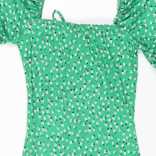 Pink Vanilla Womens Green Floral Polyester Mini Size 6 Sweetheart Pullover