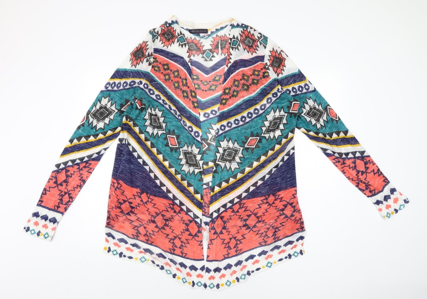 Marks and Spencer Womens Multicoloured V-Neck Geometric Acrylic Cardigan Jumper Size 20