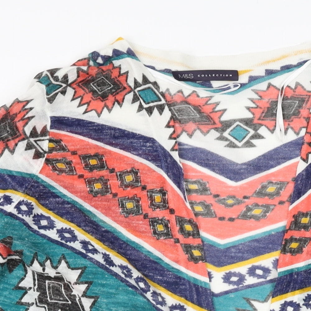 Marks and Spencer Womens Multicoloured V-Neck Geometric Acrylic Cardigan Jumper Size 20