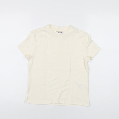 Monki Womens Ivory Polyester Basic T-Shirt Size S Round Neck