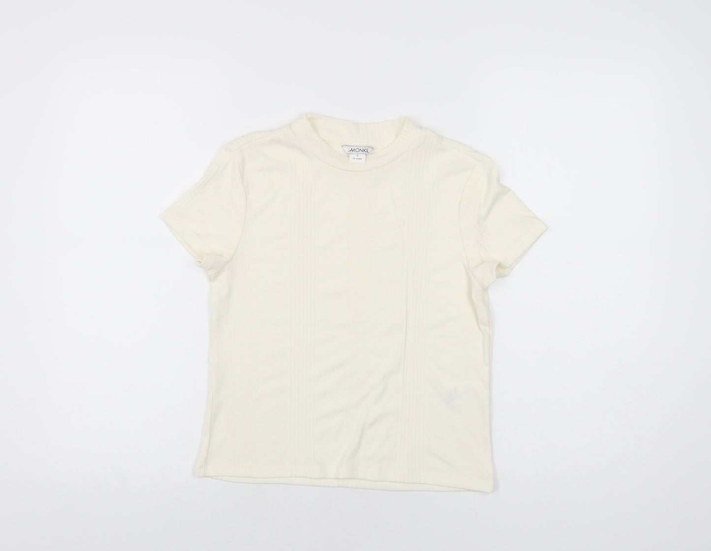 Monki Womens Ivory Polyester Basic T-Shirt Size S Round Neck
