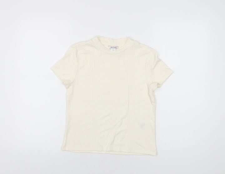 Monki Womens Ivory Polyester Basic T-Shirt Size S Round Neck