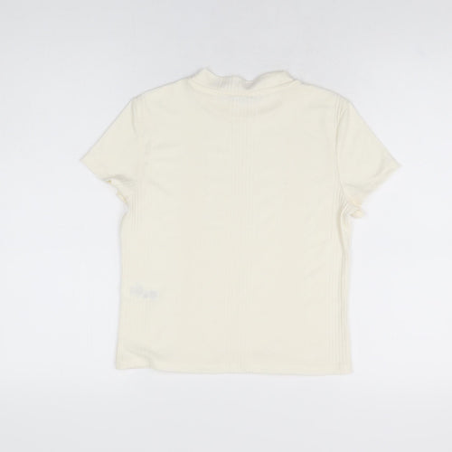 Monki Womens Ivory Polyester Basic T-Shirt Size S Round Neck