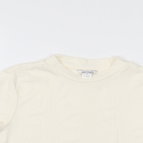 Monki Womens Ivory Polyester Basic T-Shirt Size S Round Neck