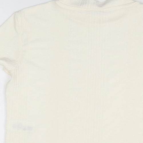 Monki Womens Ivory Polyester Basic T-Shirt Size S Round Neck