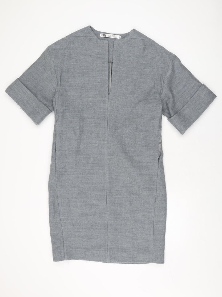 Zara Womens Grey Polyester Shift Size XS V-Neck Pullover
