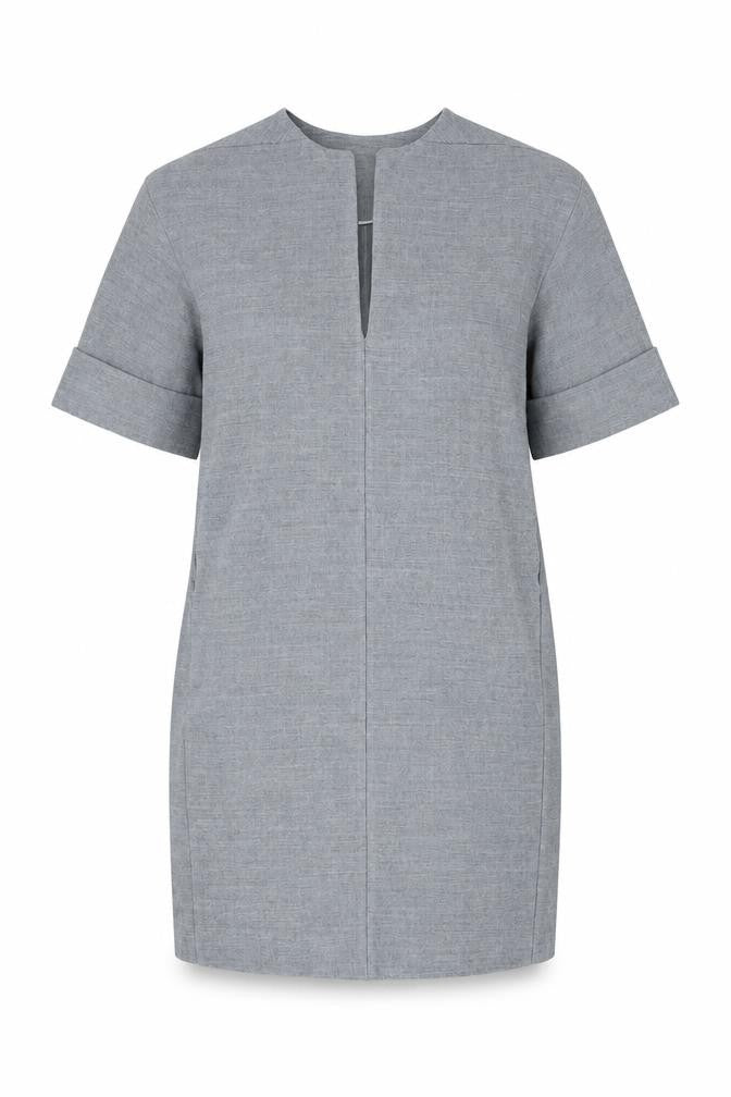 Front view of Zara women’s grey polyester shift, size XS, v-neck pullover