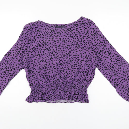 Marks and Spencer Womens Purple Geometric Viscose Basic Blouse Size 12 Round Neck