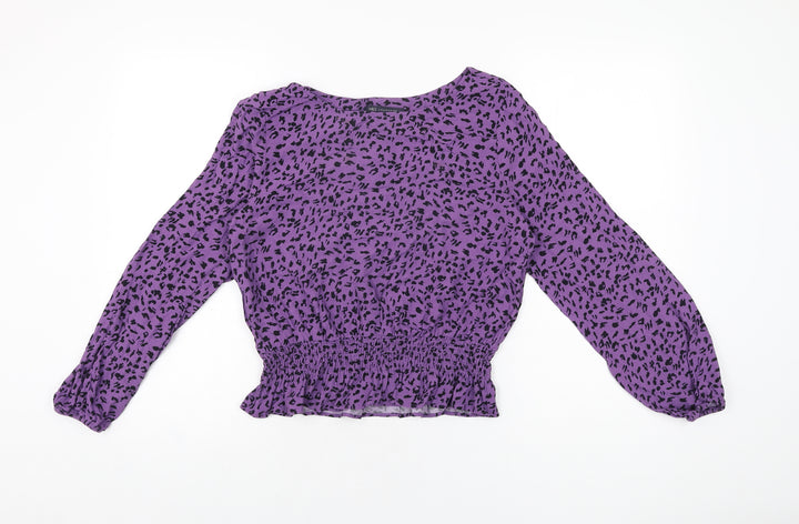 Marks and Spencer Womens Purple Geometric Viscose Basic Blouse Size 12 Round Neck