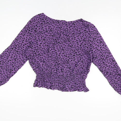 Marks and Spencer Womens Purple Geometric Viscose Basic Blouse Size 12 Round Neck