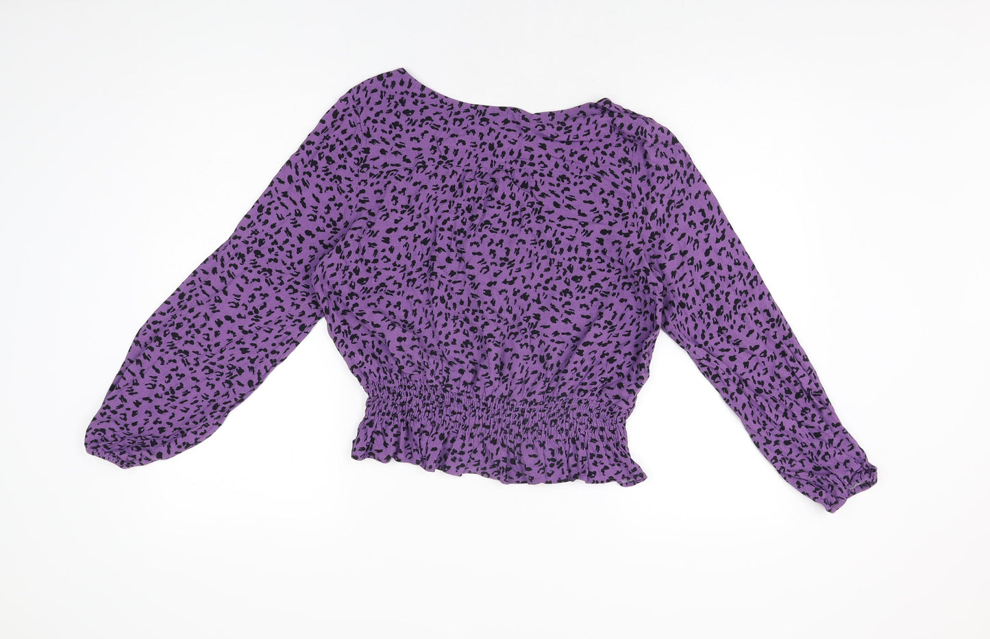 Marks and Spencer Womens Purple Geometric Viscose Basic Blouse Size 12 Round Neck