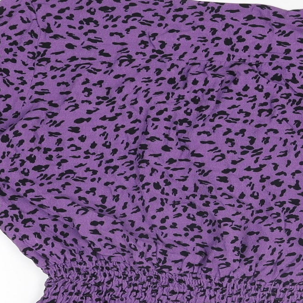 Marks and Spencer Womens Purple Geometric Viscose Basic Blouse Size 12 Round Neck