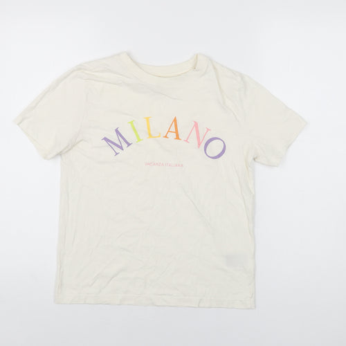 H&M Womens Ivory Cotton Basic T-Shirt Size XS Round Neck - Milano