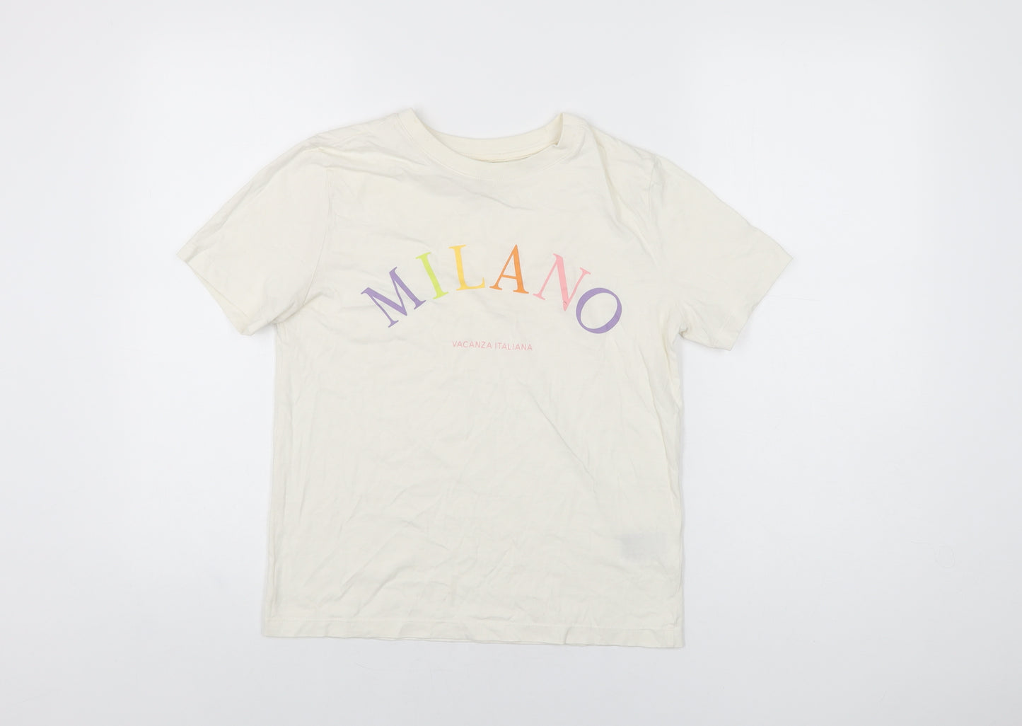 H&M Womens Ivory Cotton Basic T-Shirt Size XS Round Neck - Milano