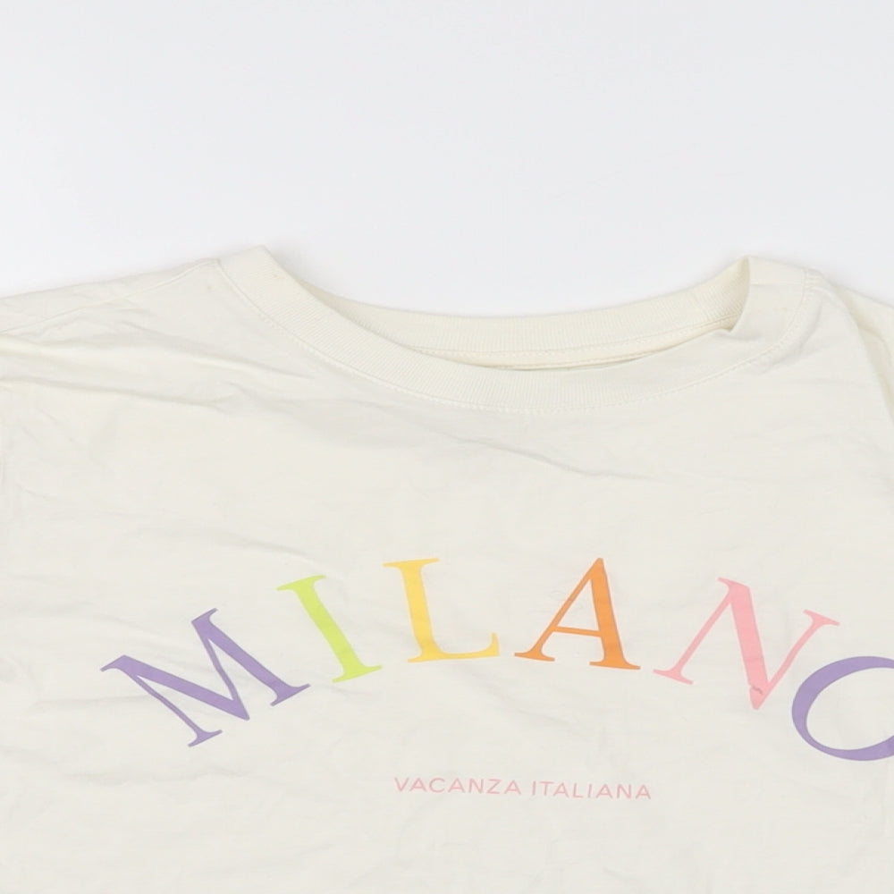 H&M Womens Ivory Cotton Basic T-Shirt Size XS Round Neck - Milano