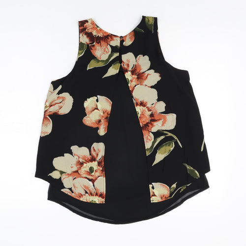 Izabel London Womens Black Floral Polyester Basic Blouse Size 8 Round Neck