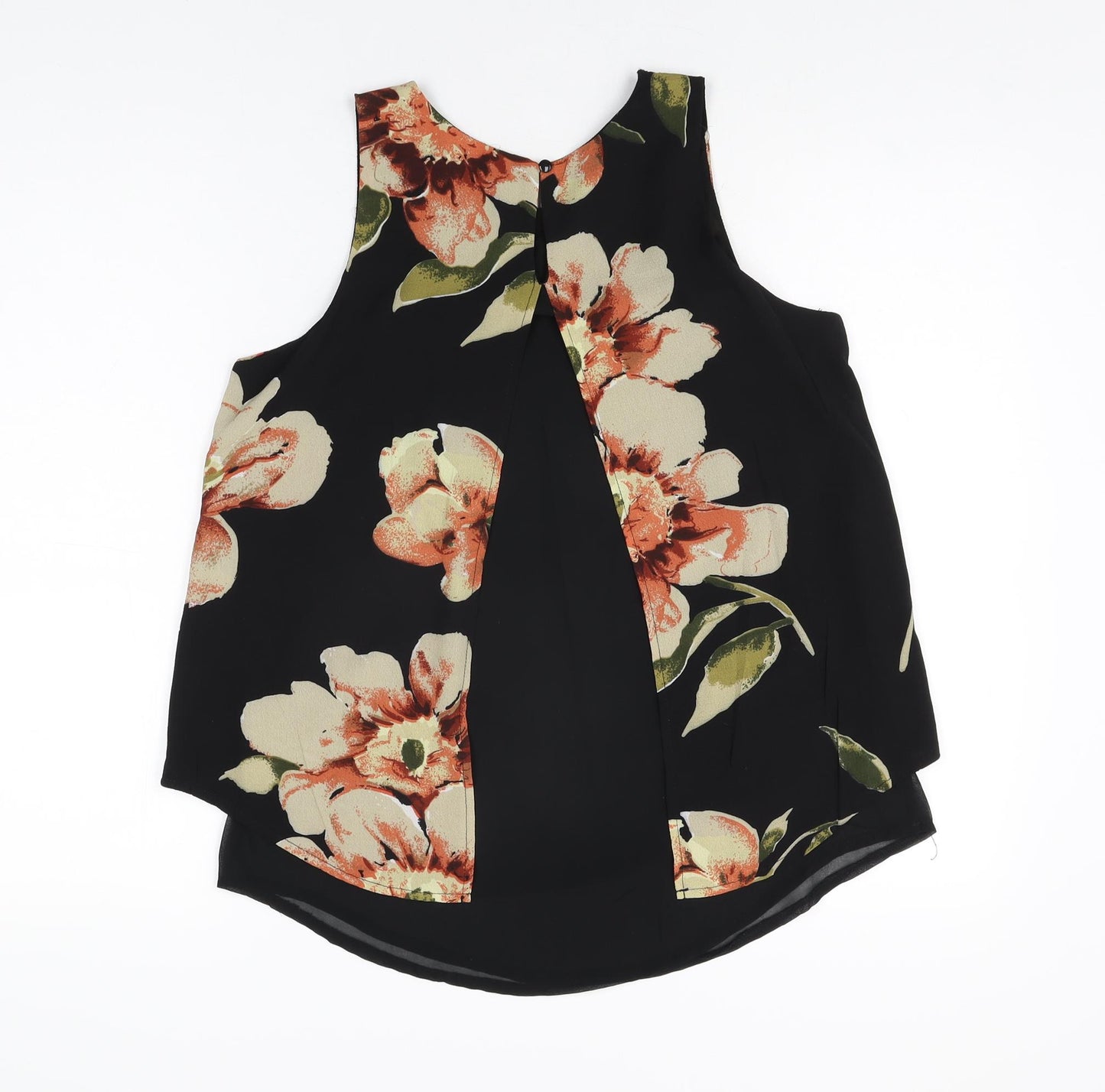 Izabel London Womens Black Floral Polyester Basic Blouse Size 8 Round Neck