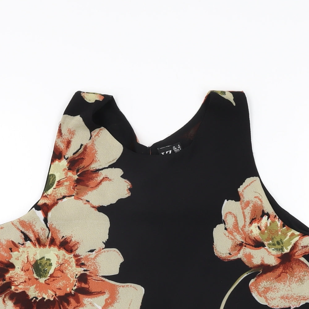 Izabel London Womens Black Floral Polyester Basic Blouse Size 8 Round Neck