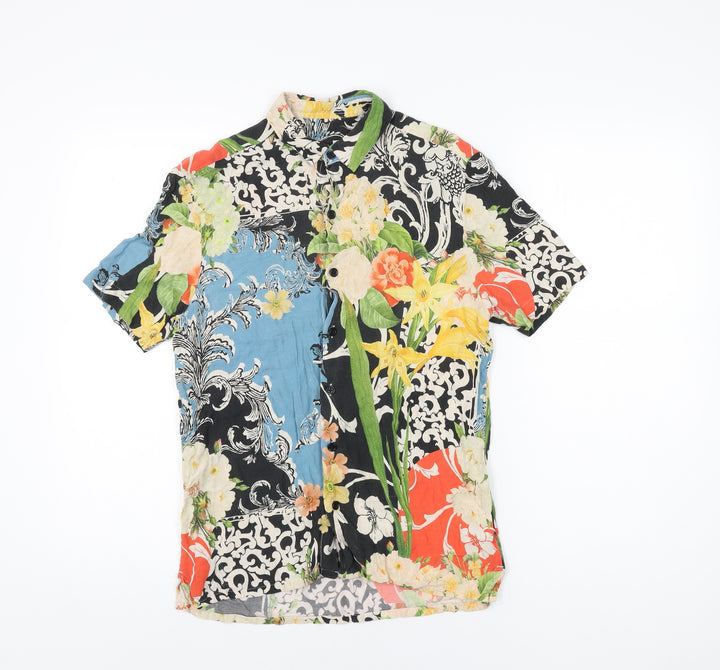Topman Mens Multicoloured Floral Viscose Button-Up Size XS Collared Button