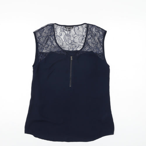 Warehouse Womens Blue Polyester Basic Blouse Size 10 V-Neck