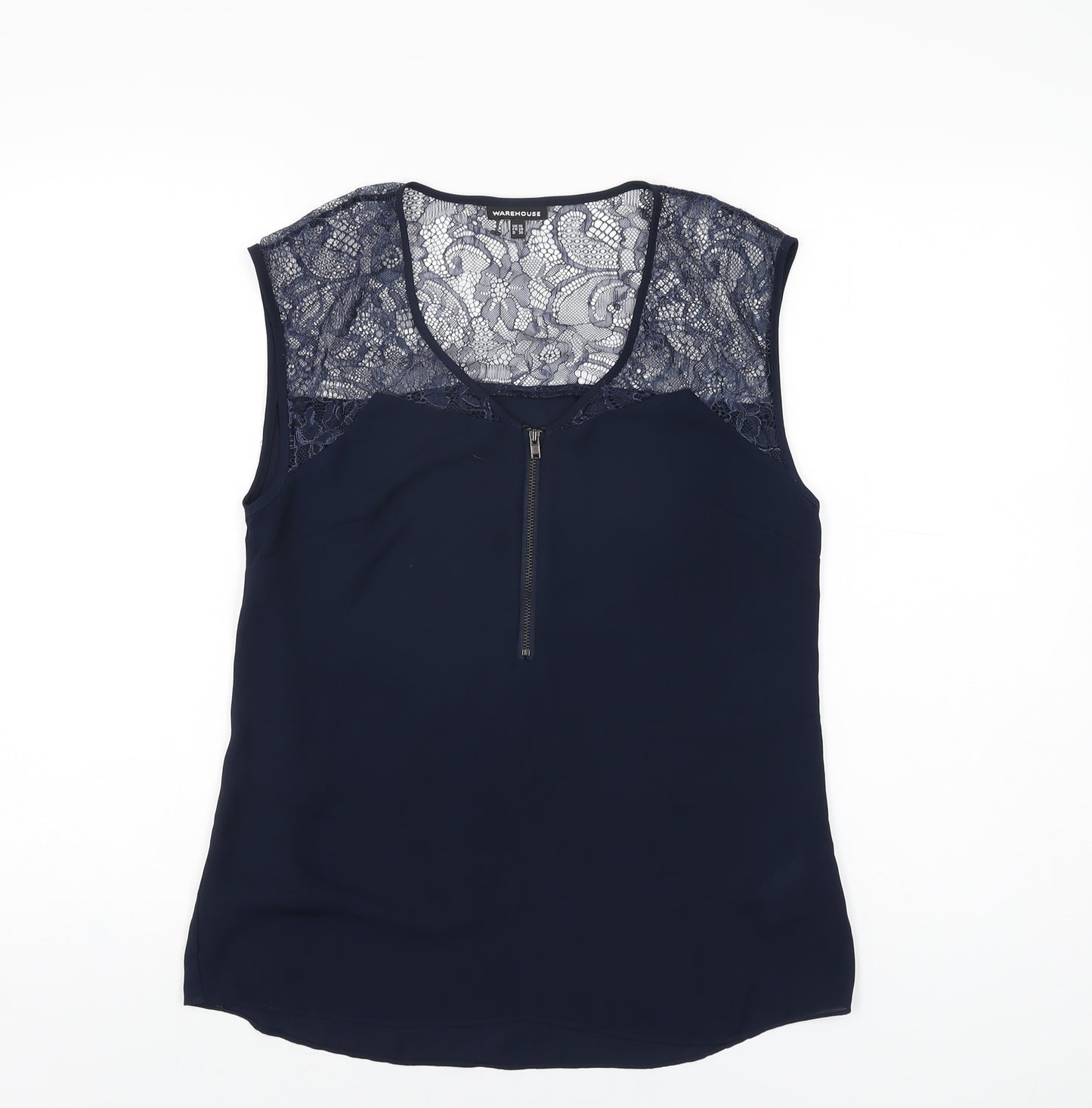 Warehouse Womens Blue Polyester Basic Blouse Size 10 V-Neck