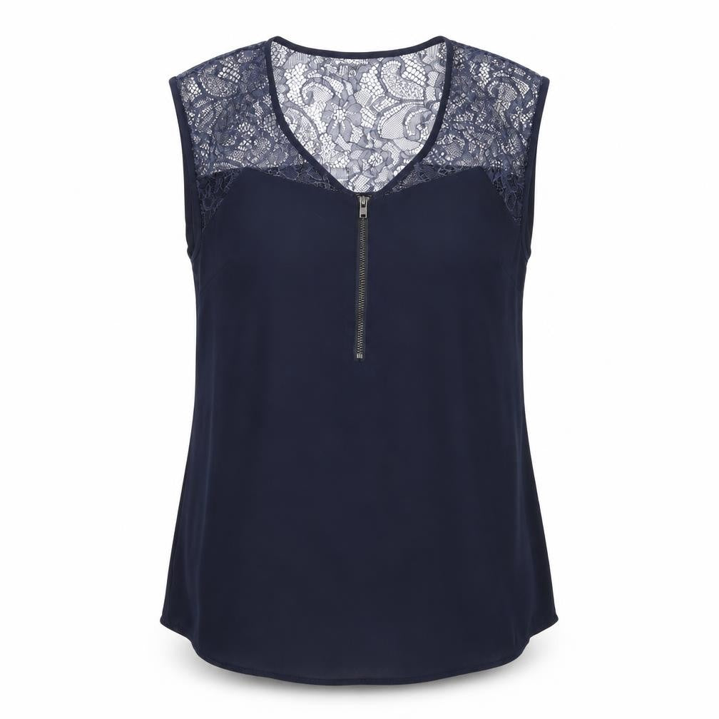 Front view of Warehouse women’s blue polyester basic blouse, size UK 10, v-neck