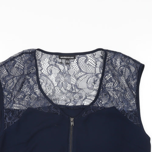 Warehouse Womens Blue Polyester Basic Blouse Size 10 V-Neck