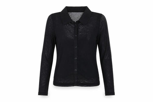 Front view of Hollister women’s black polyester basic button-up, size S, collared