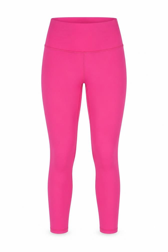 Front view of Fabletics women’s pink polyester pedal pusher leggings, size XS, 23-inch leg regular pullover