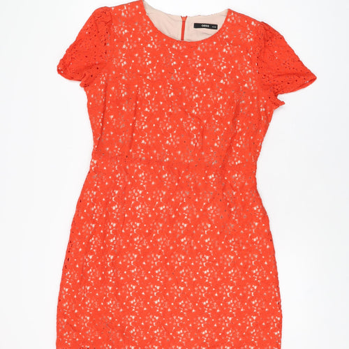 Oasis Womens Red Floral Polyester Shift Size 14 Round Neck Zip