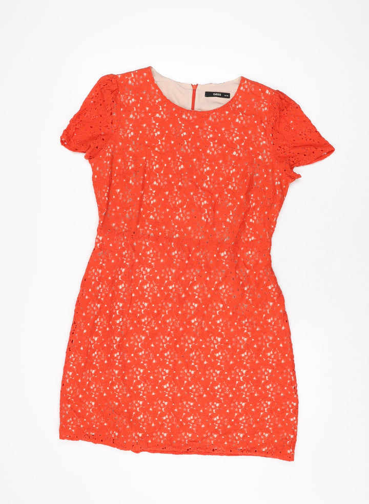 Oasis Womens Red Floral Polyester Shift Size 14 Round Neck Zip