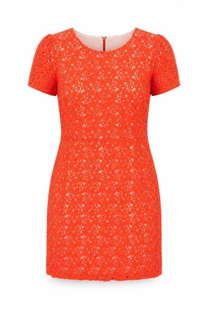 Front view of Oasis women’s red floral polyester shift, size UK 14, round neck zip