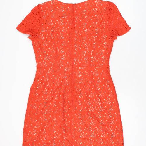 Oasis Womens Red Floral Polyester Shift Size 14 Round Neck Zip