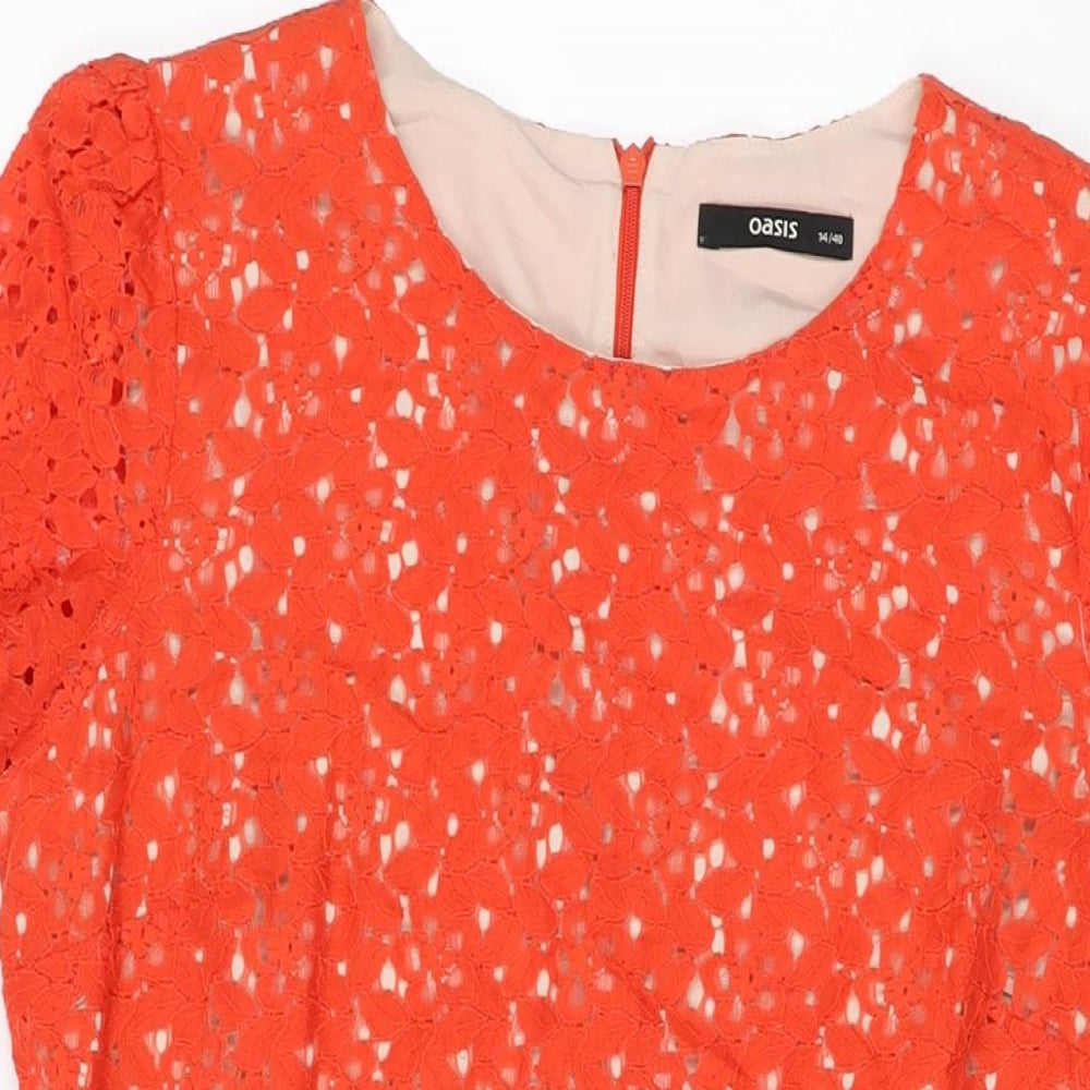 Oasis Womens Red Floral Polyester Shift Size 14 Round Neck Zip
