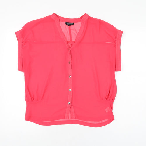 Topshop Womens Pink Polyester Basic Button-Up Size 10 V-Neck