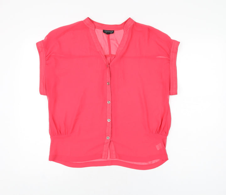 Topshop Womens Pink Polyester Basic Button-Up Size 10 V-Neck