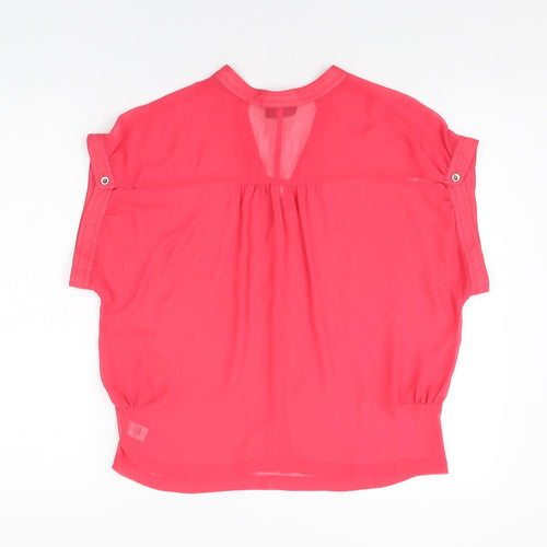 Topshop Womens Pink Polyester Basic Button-Up Size 10 V-Neck