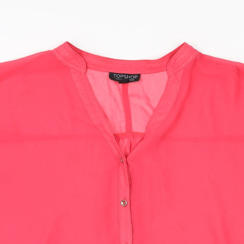 Topshop Womens Pink Polyester Basic Button-Up Size 10 V-Neck