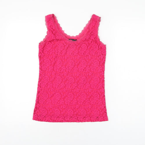 Sweet Girl Womens Pink Floral Polyester Basic Tank Size S Round Neck
