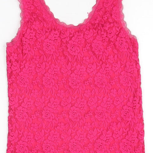 Sweet Girl Womens Pink Floral Polyester Basic Tank Size S Round Neck
