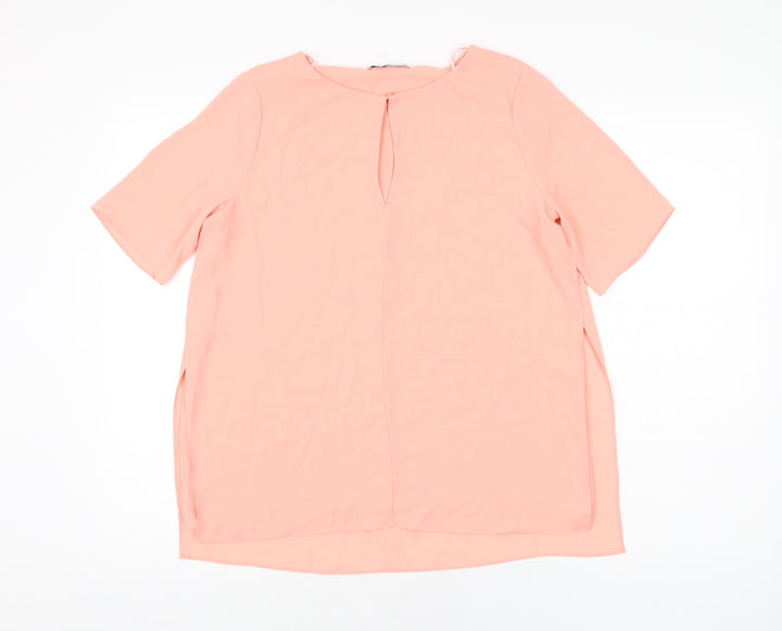 Mango Womens Pink Polyester Basic Blouse Size S Round Neck