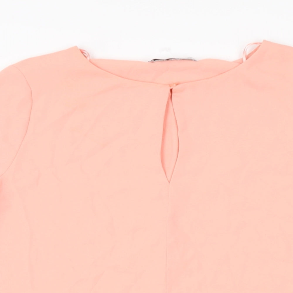 Mango Womens Pink Polyester Basic Blouse Size S Round Neck