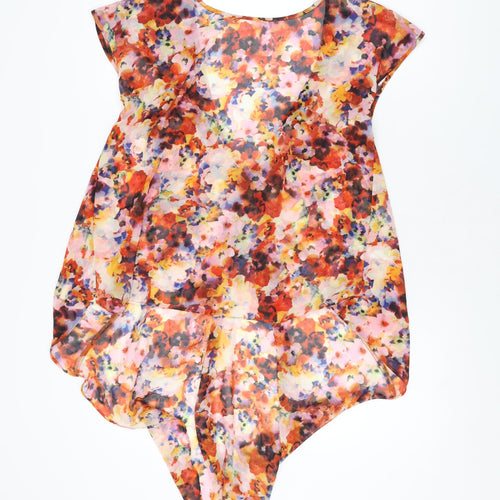 Topshop Womens Multicoloured Floral Polyester Basic Blouse Size 12 Round Neck